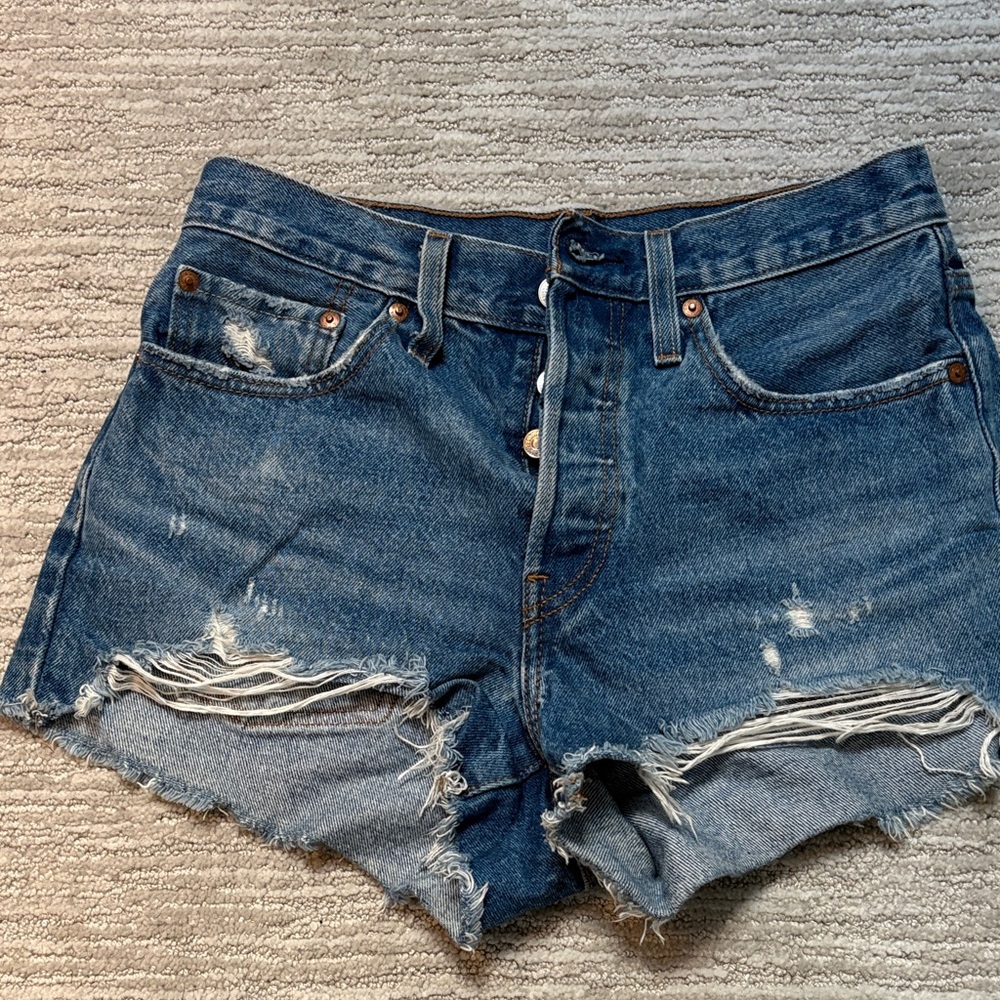 Levi's 501 Blue Distressed Jean Shorts